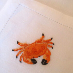 Serviettes de table brodés main crabe